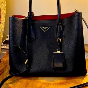 Genuine Prada tote bag- black leather with red interior